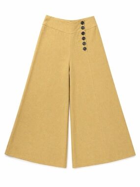 Mustard Linen Blend Palazzo Pants High Waist Wide Leg | Boho Coastal Size M